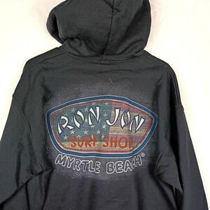 Ron Jon Surf Shop Myrtle Beach Hoodie Mens Black American Flag Logo Sweatshirt